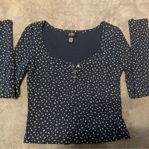 Navy Blue Floral Women's Top